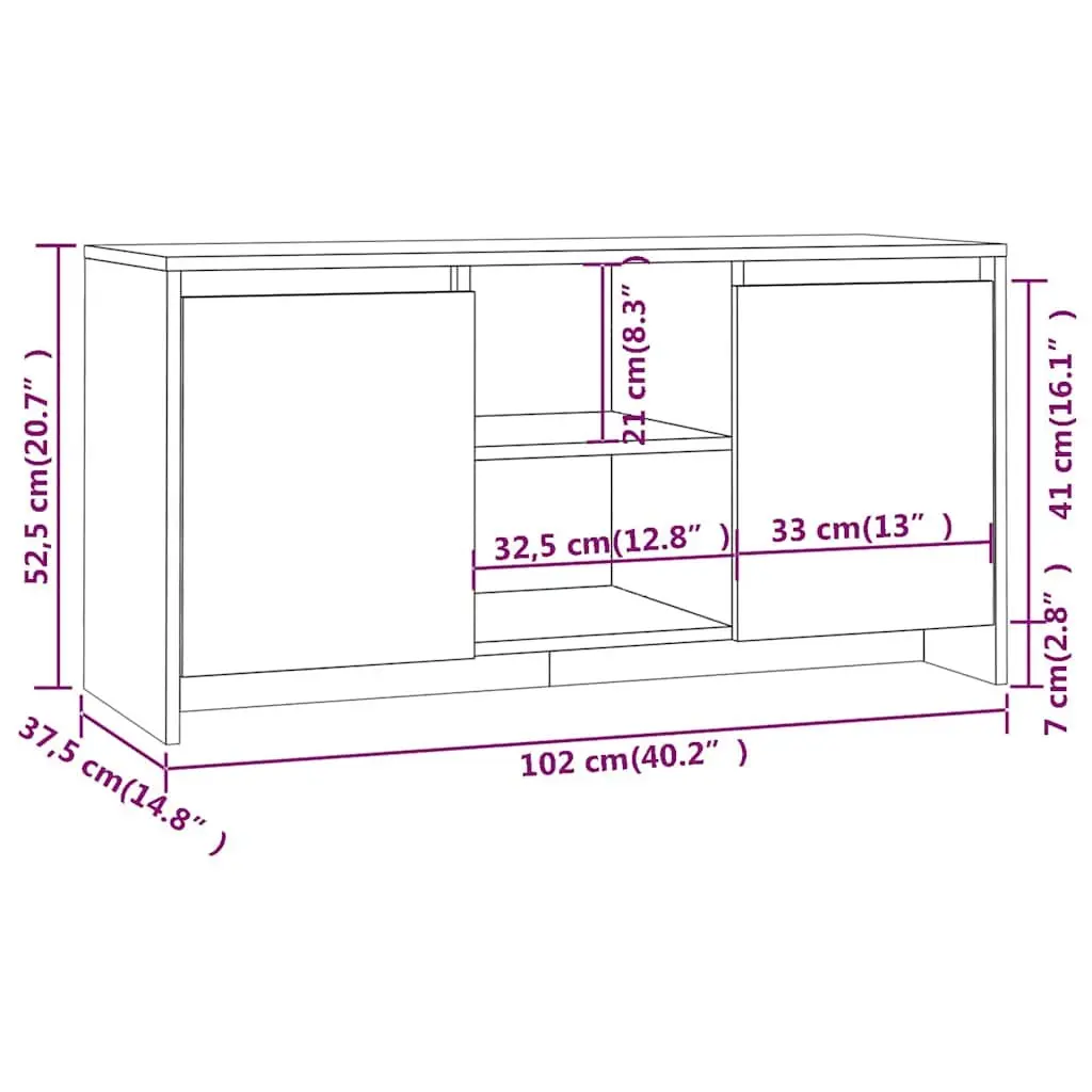 TV Cabinet Engineered Wood Grey 102L x 37.5W x 52.5H cm