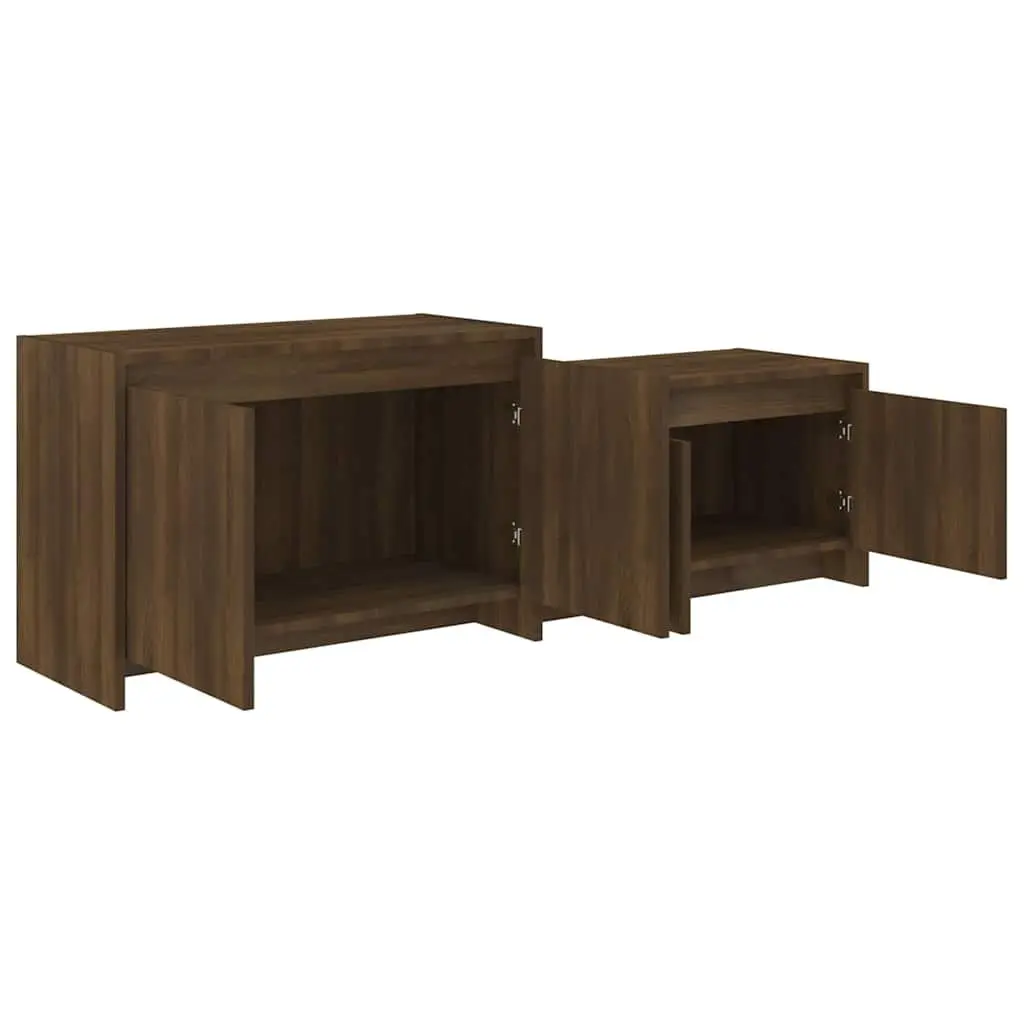 TV Cabinet 146.5cm Brown Engineered Wood Lowboard Storage Unit with 4 Doors
