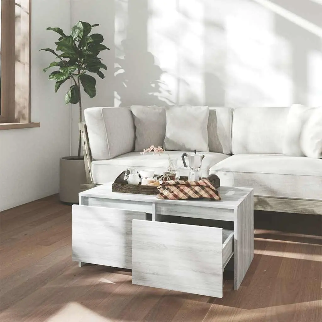Coffee Table Grey Sonoma Modern Design Drawers Storage Accent Living Room
