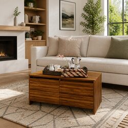 Coffee Table Brown Oak with Storage Drawers Modern Living Room Furniture