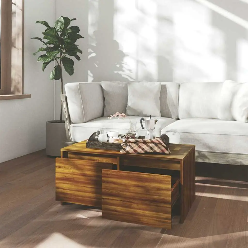 Coffee Table Engineered Wood 90L x 50W x 41.5H cm Brown Oak with Storage Drawers