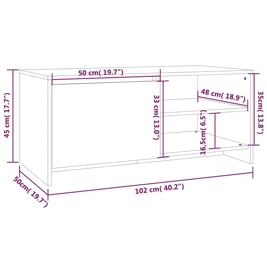 Coffee Table Engineered Wood 102L x 50W x 45H cm Grey Modern Living Room Accent Furniture Storage Shelves