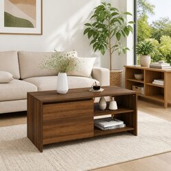 Coffee Table Brown Oak Modern Design Living Room Furniture with Storage Shelf