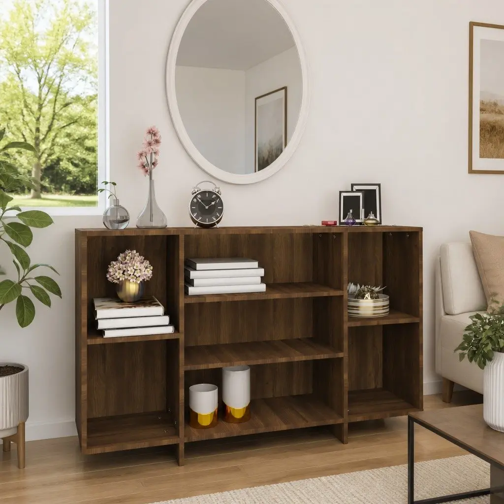 Sideboard Brown Oak 120x30x75 cm Storage Cabinet with 4 Shelves Modern Cupboard