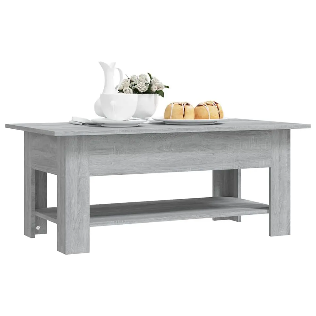 Coffee Table Modern Two-Tier Grey Accent Table with Storage Shelf Living Room