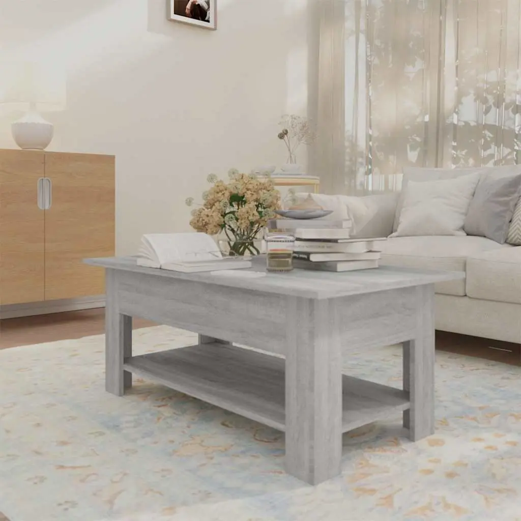 Coffee Table Modern Two-Tier Grey Accent Table with Storage Shelf Living Room