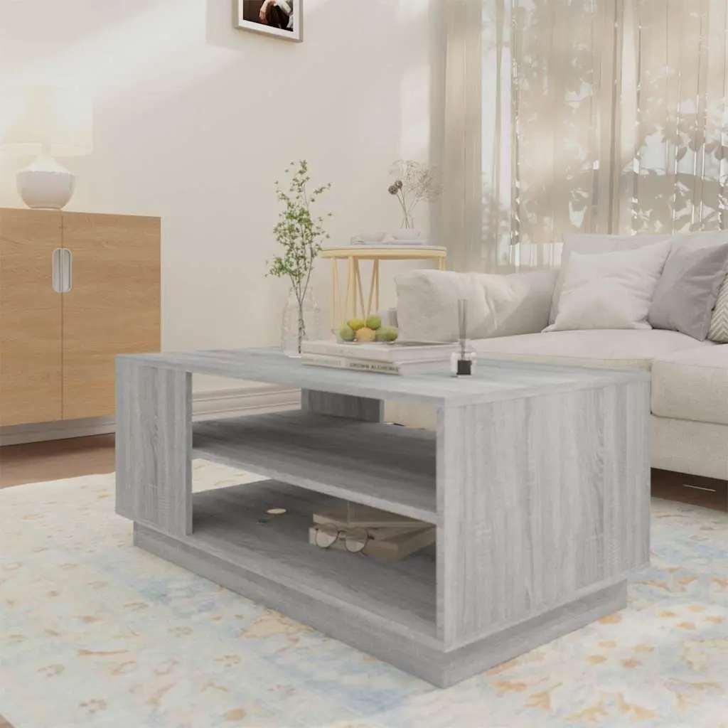 Coffee Table Grey Sonoma Modern Design Living Room Storage Shelves Accent