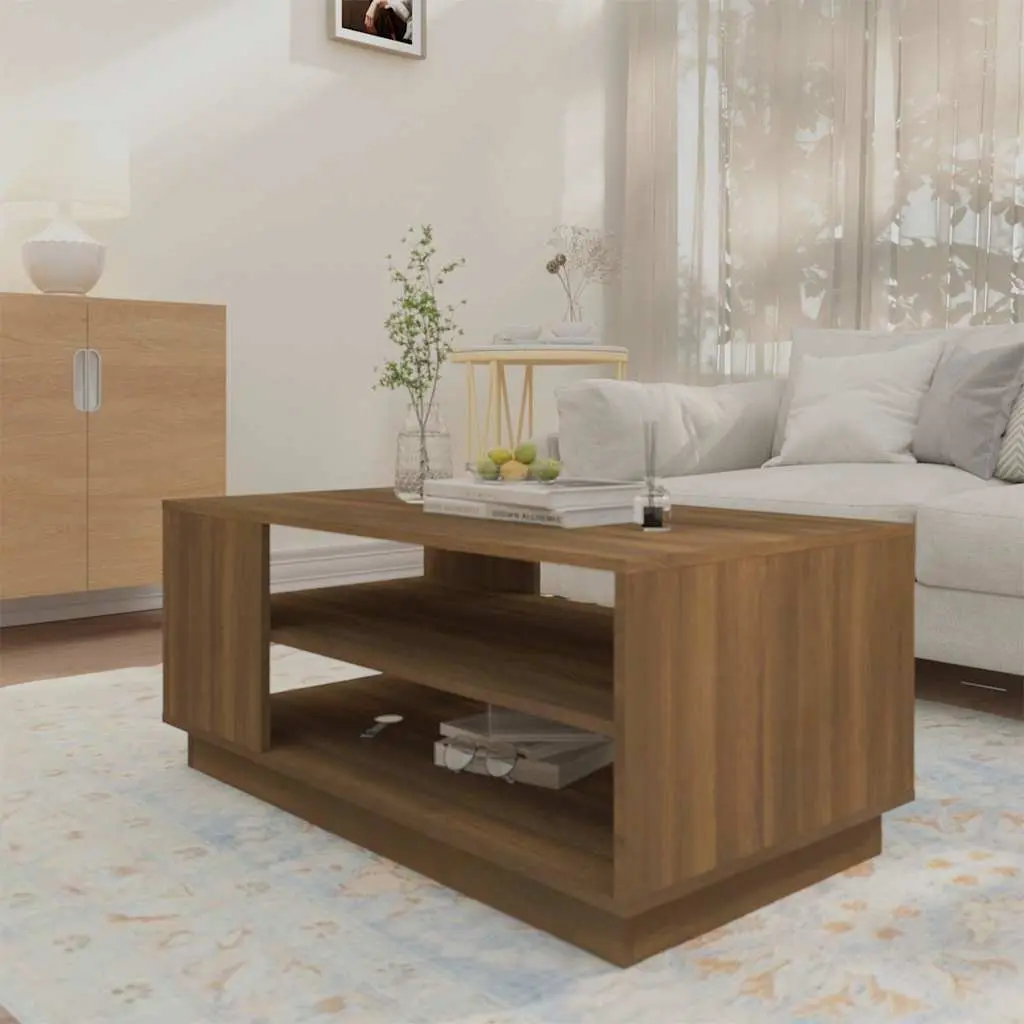 Coffee Table Engineered Wood 102 x 55 x 43 cm Brown Storage Shelves