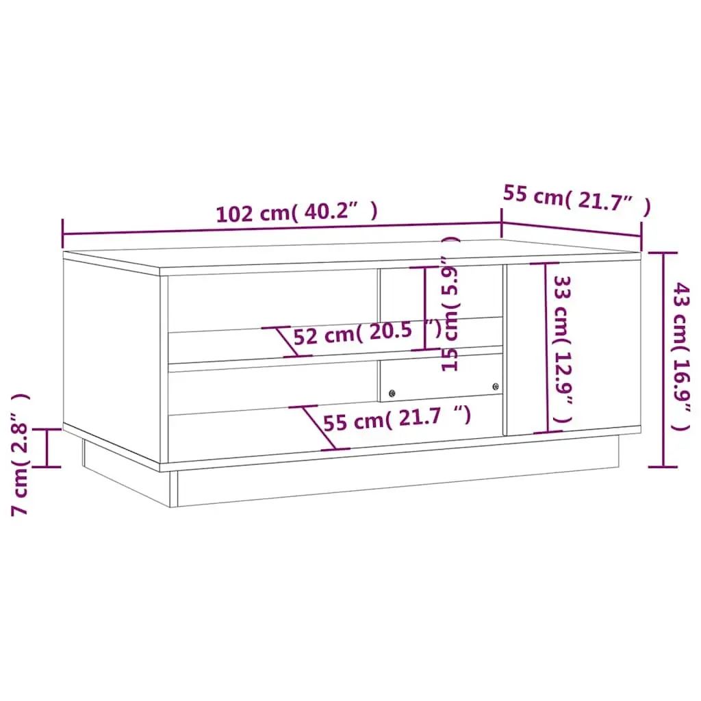 Coffee Table Engineered Wood 102 x 55 x 43 cm Brown Storage Shelves