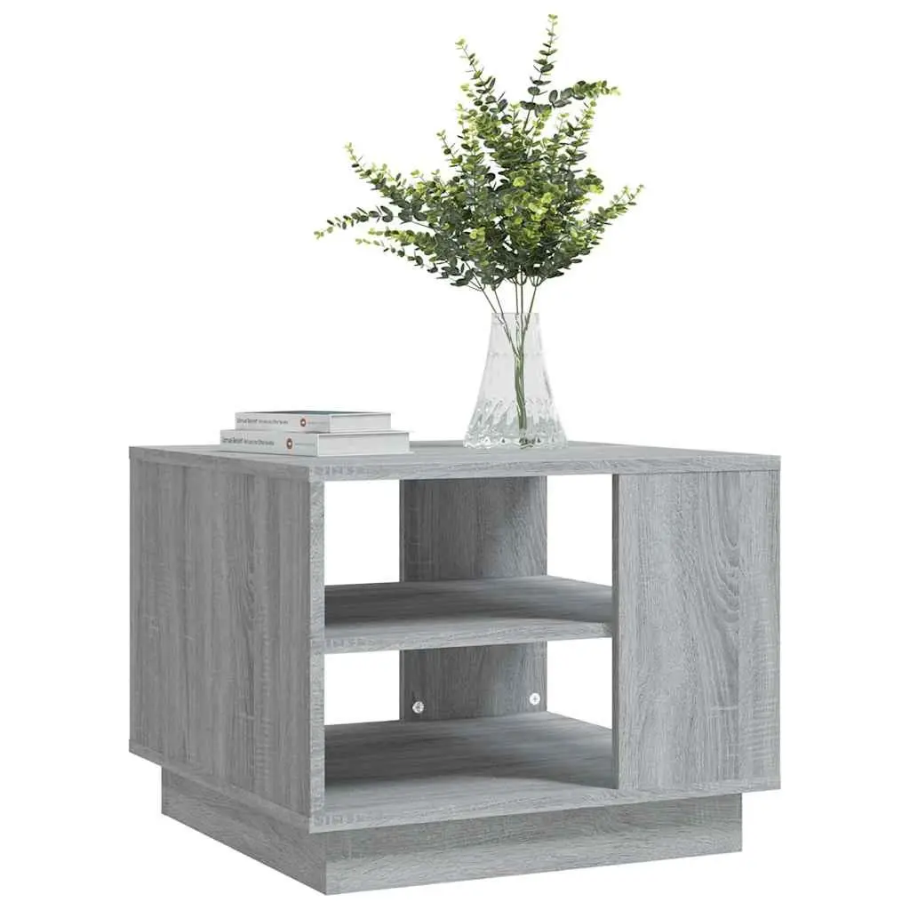 Coffee Table Engineered Wood Grey Square Modern with Storage Shelves
