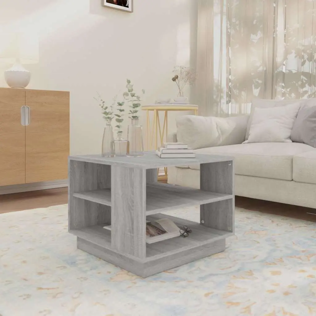 Coffee Table Engineered Wood Grey Square Modern with Storage Shelves