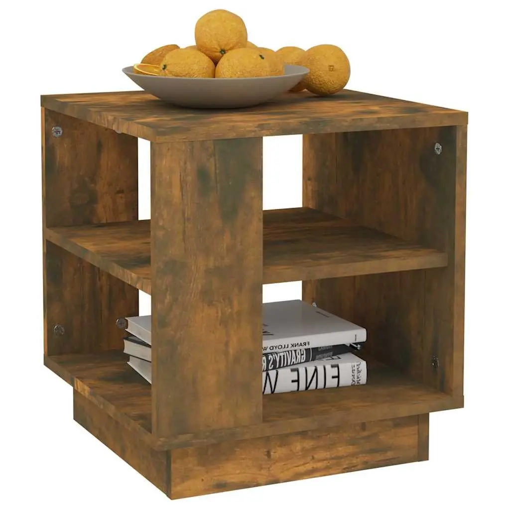Coffee Table Brown Engineered Wood 40x40x43cm with 2 Storage Shelves for Living Room