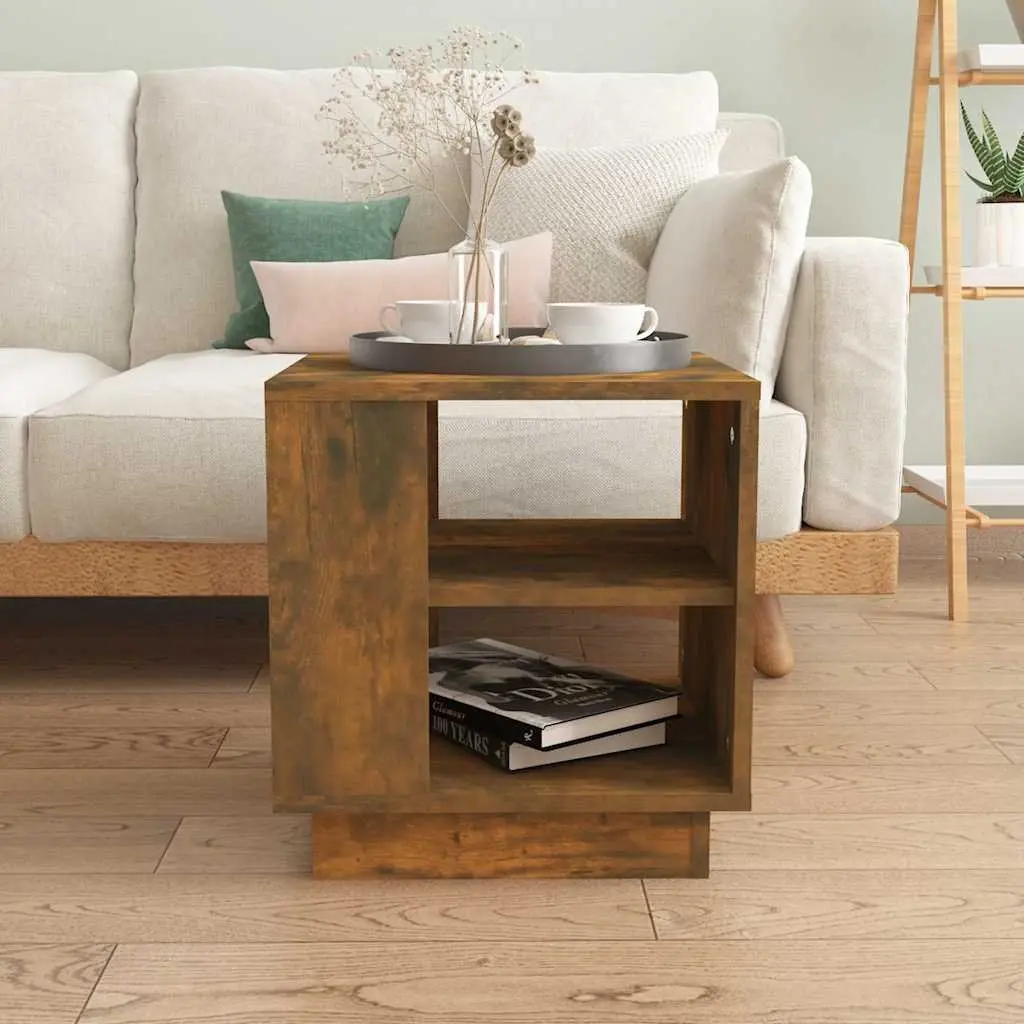 Coffee Table Brown Engineered Wood 40x40x43cm with 2 Storage Shelves for Living Room