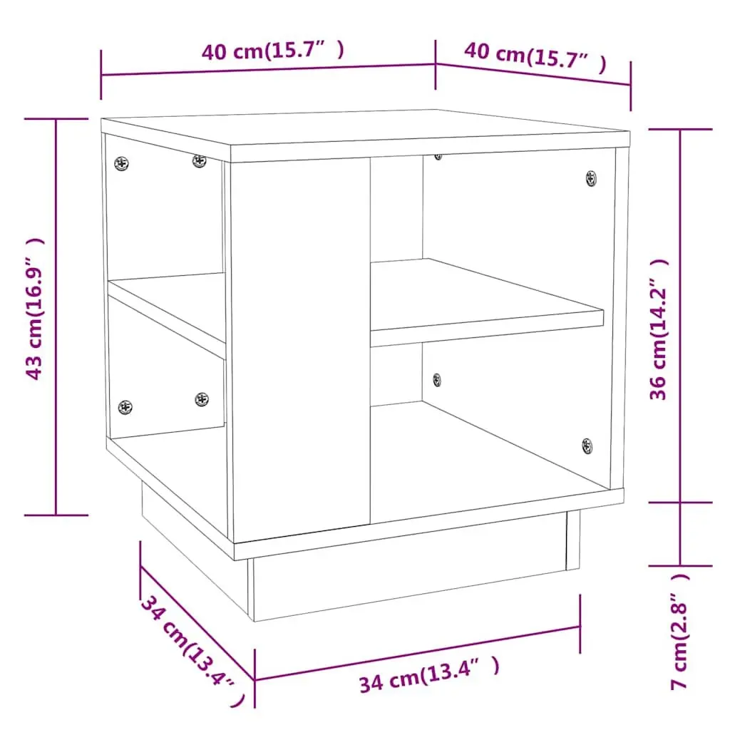 Coffee Table Brown Engineered Wood 40x40x43cm with 2 Storage Shelves for Living Room