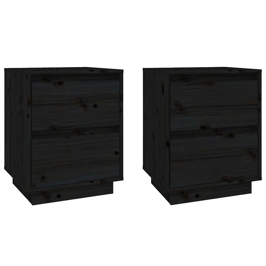 Bedside Tables Wooden 2 Piece Black Storage Modern 40 x 35 x 50 cm