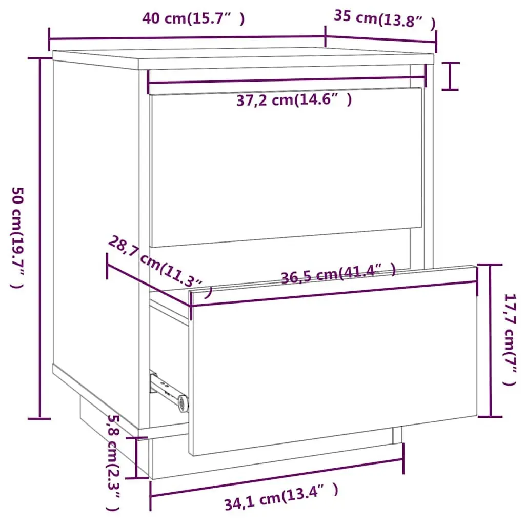 Bedside Tables Wooden 2 Piece Black Storage Modern 40 x 35 x 50 cm