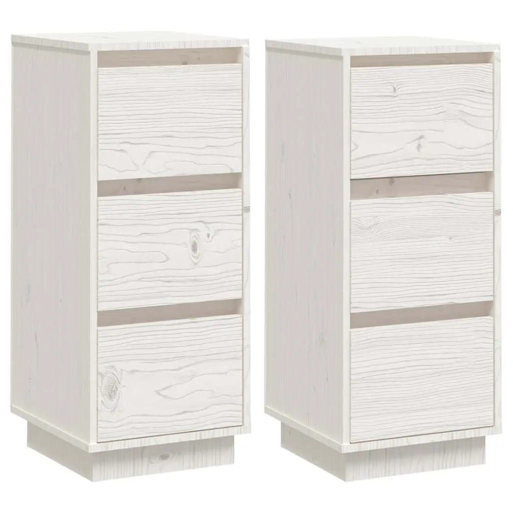 White Sideboards Solid Pinewood Construction Storage Cabinet 2 Pieces 32W x 34D x 75H cm