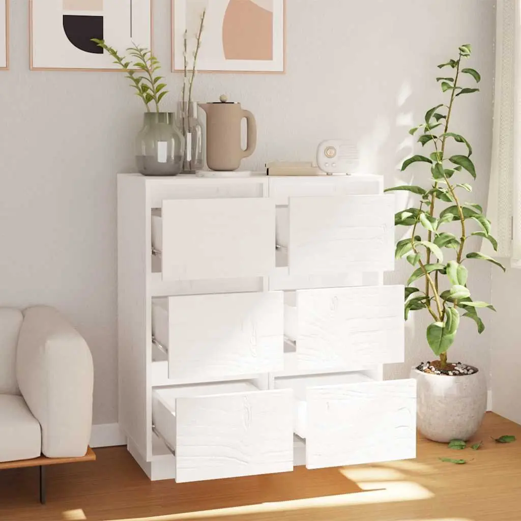 White Sideboards Solid Pinewood Construction Storage Cabinet 2 Pieces 32W x 34D x 75H cm
