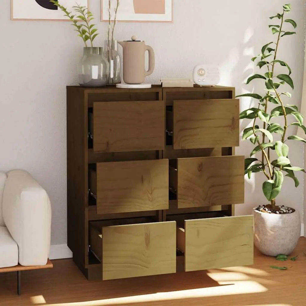 Sideboard Cabinet Solid Pinewood Honey Brown 32cm Width 34cm Depth 75cm Height