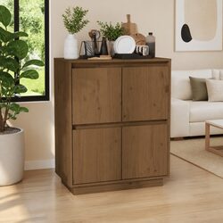 Solid Wood Pine Sideboard 4-Door Storage Cabinet Brown Buffet Display Furniture
