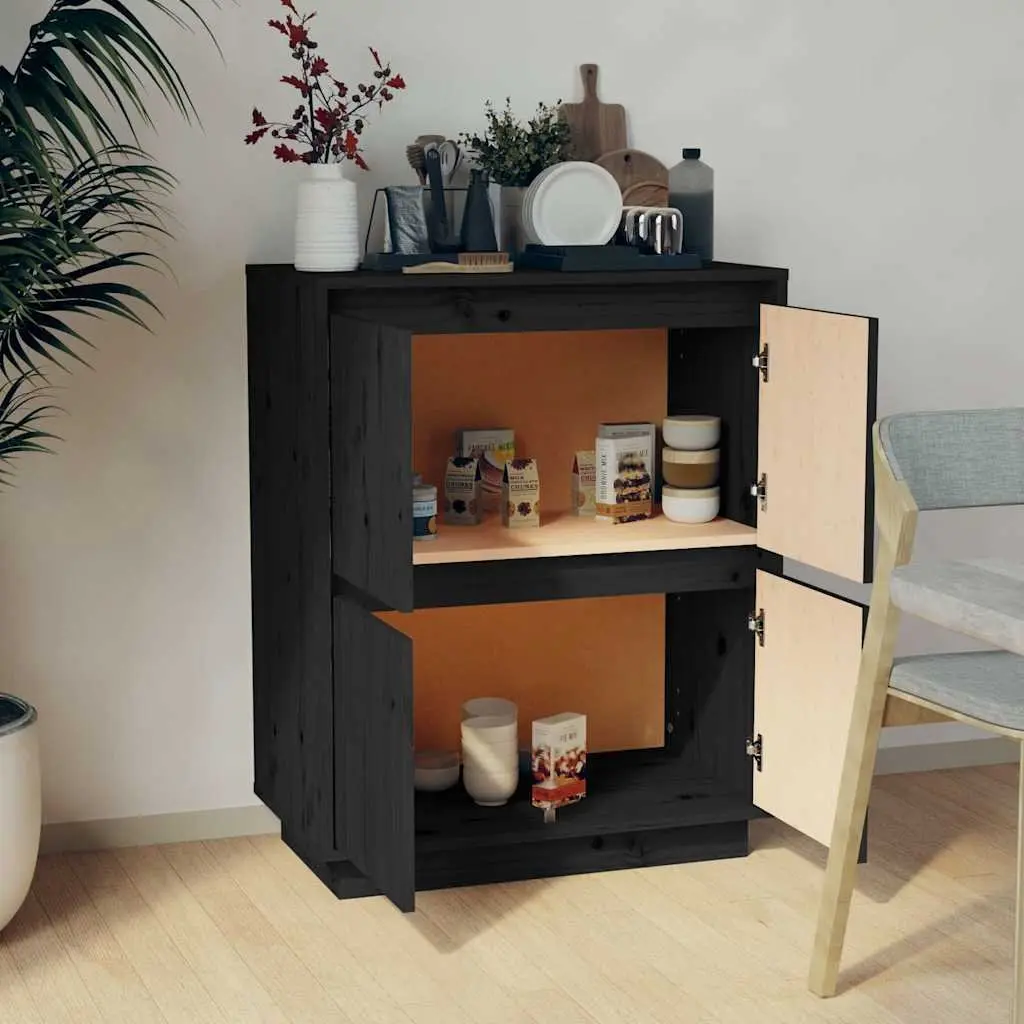 Wooden Sideboard Storage Cabinet 4 Doors Floating Feet Black Buffet Cupboard