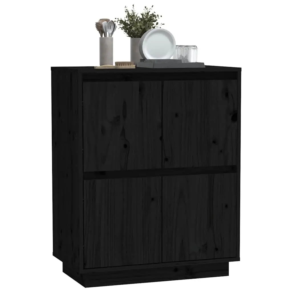 Wooden Sideboard Storage Cabinet 4 Doors Floating Feet Black Buffet Cupboard
