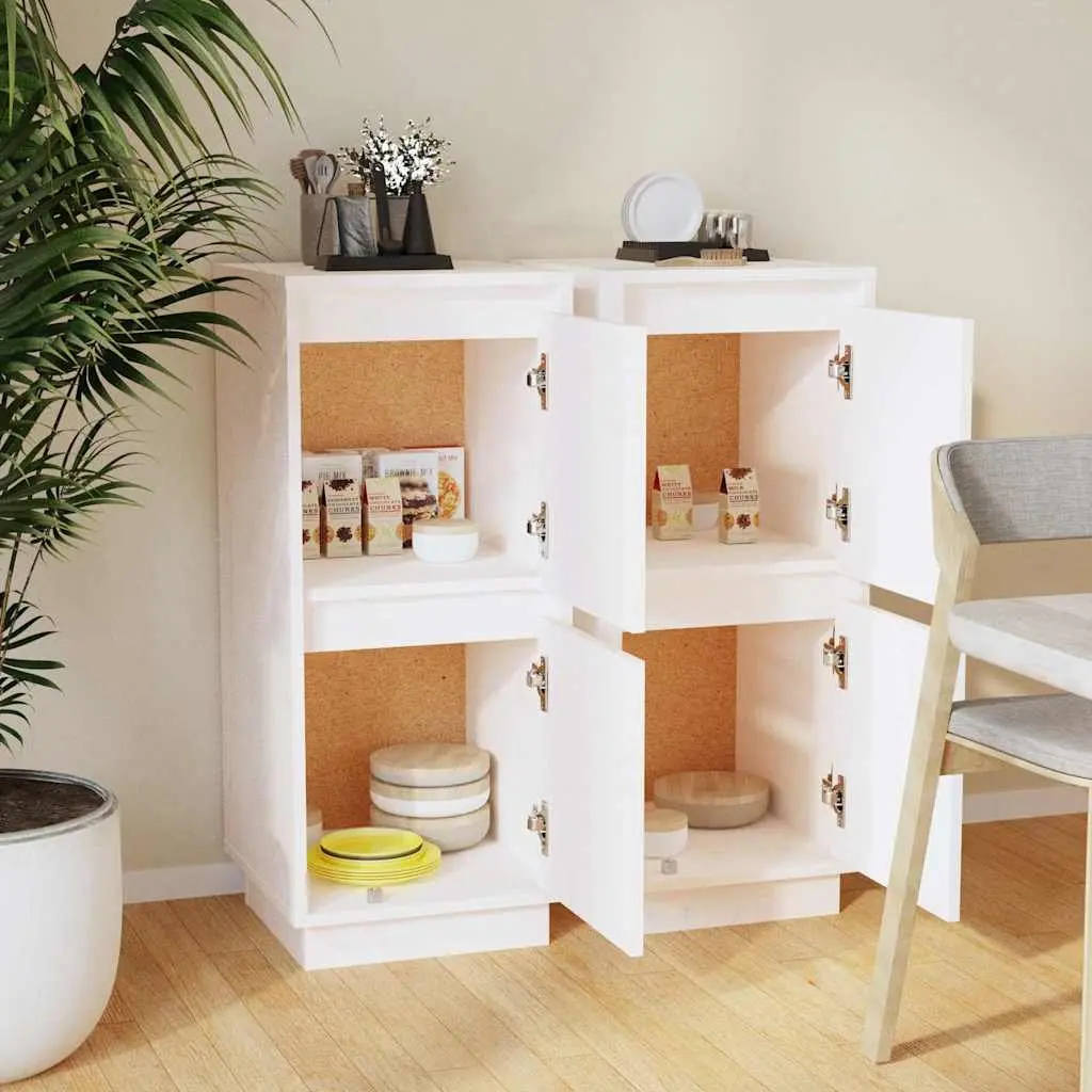 Sideboard Cabinet Set Solid Pine Wood MDF 31.5 x 34 x 75 cm White 2 Piece