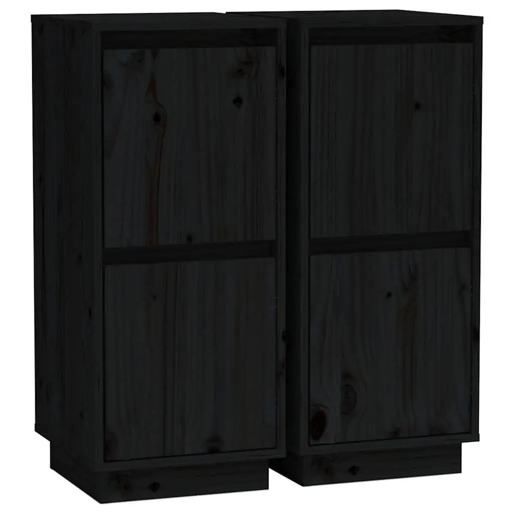 Solid Wood Pine Sideboards 2 pcs Black Storage Cabinet Buffet Furniture Set