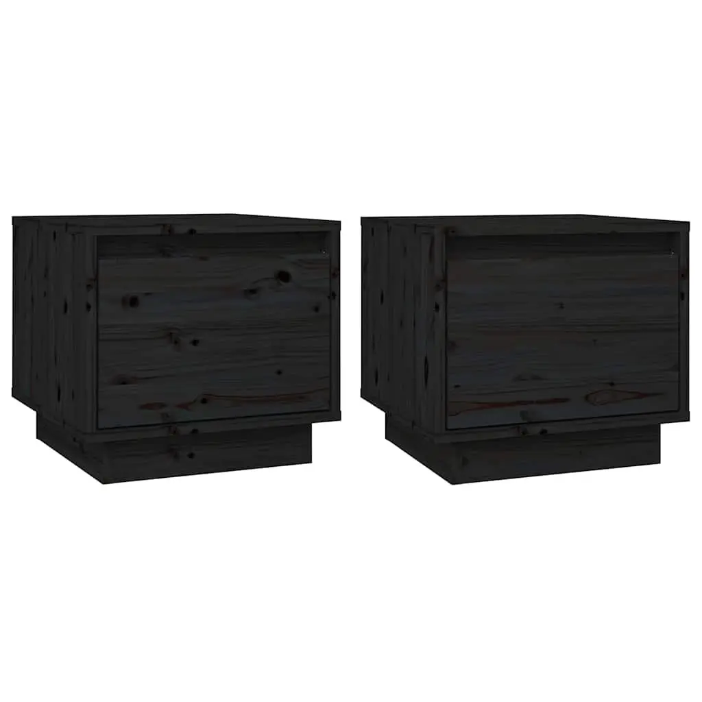 Bedside Cabinets Solid Pinewood Black 35x34x32 cm Storage Side Tables