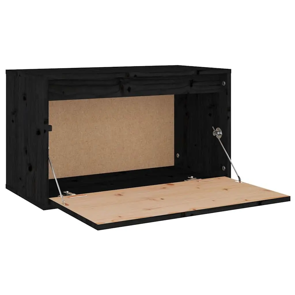 Wall Cabinet Solid Pinewood 60x30x35 cm Black Hanging Storage Shelves Unit