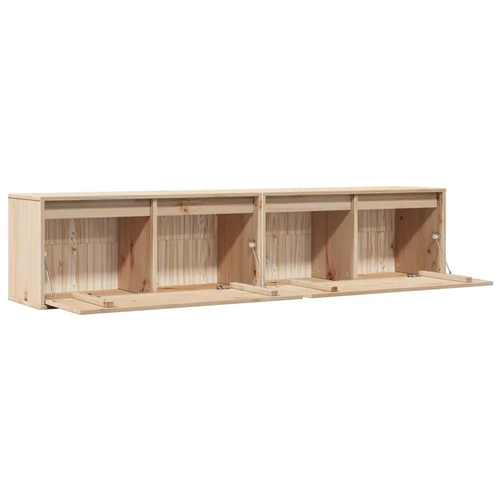 Floating Wall Cabinets Solid Pine Wood Brown 80x30x35 cm 2 Piece Storage Shelves