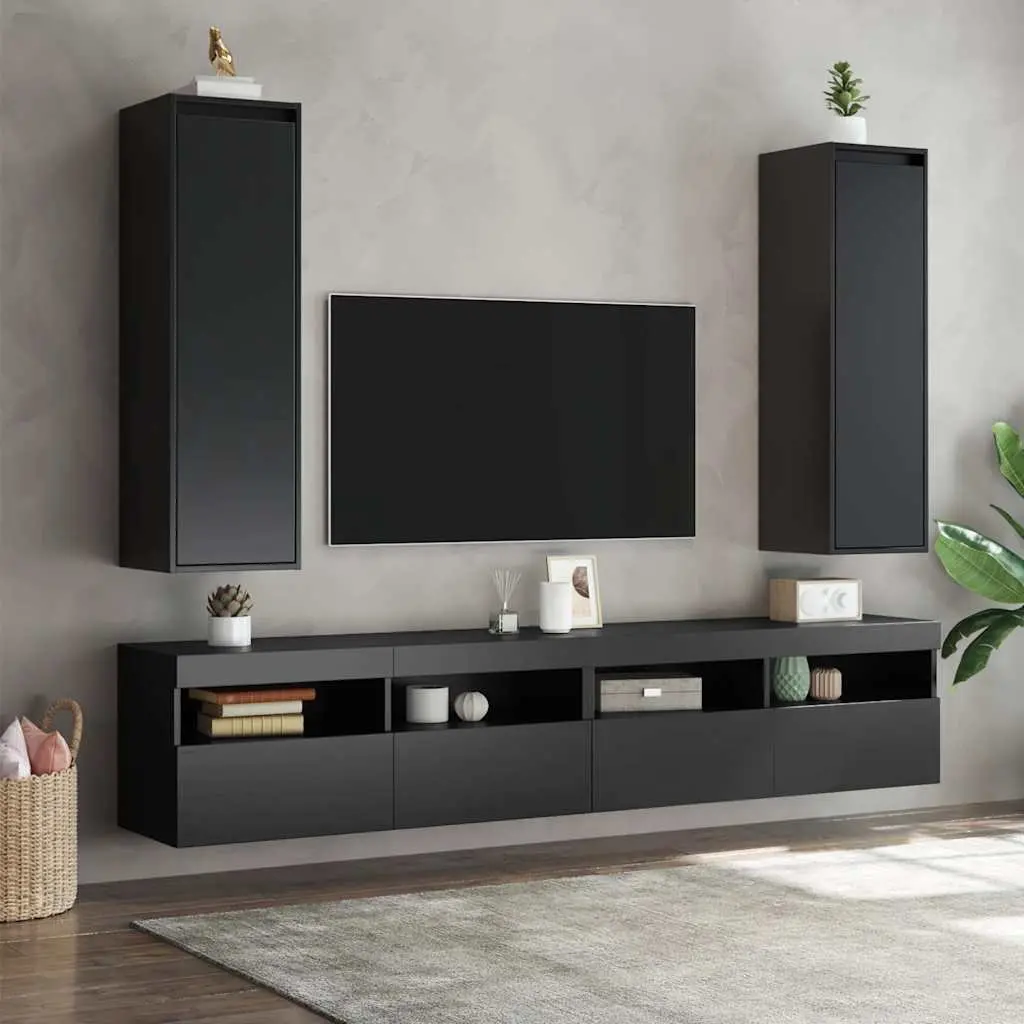 Wall Cabinets Floating Storage Solid Pine Black 30x30x100 cm 2 Pieces