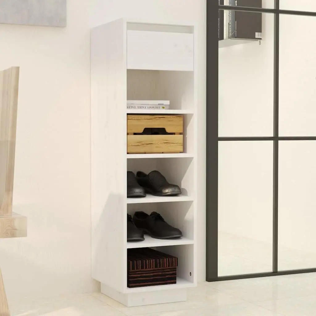 Shoe Cabinet White Storage Organiser 5 Compartments 1 Drawer Footwear Rack