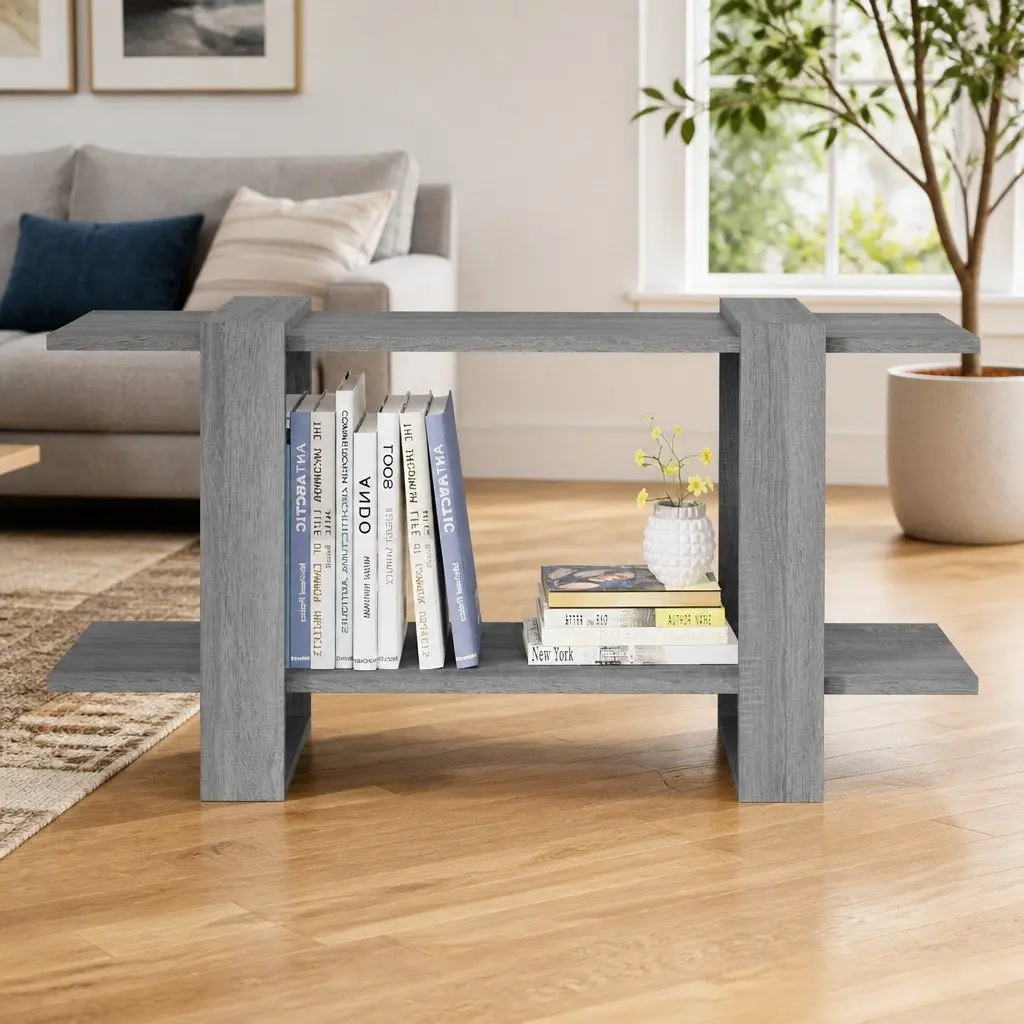 Book Cabinet Engineered Wood 100x30x51cm Grey Shelving Unit Storage Organiser Display Furniture