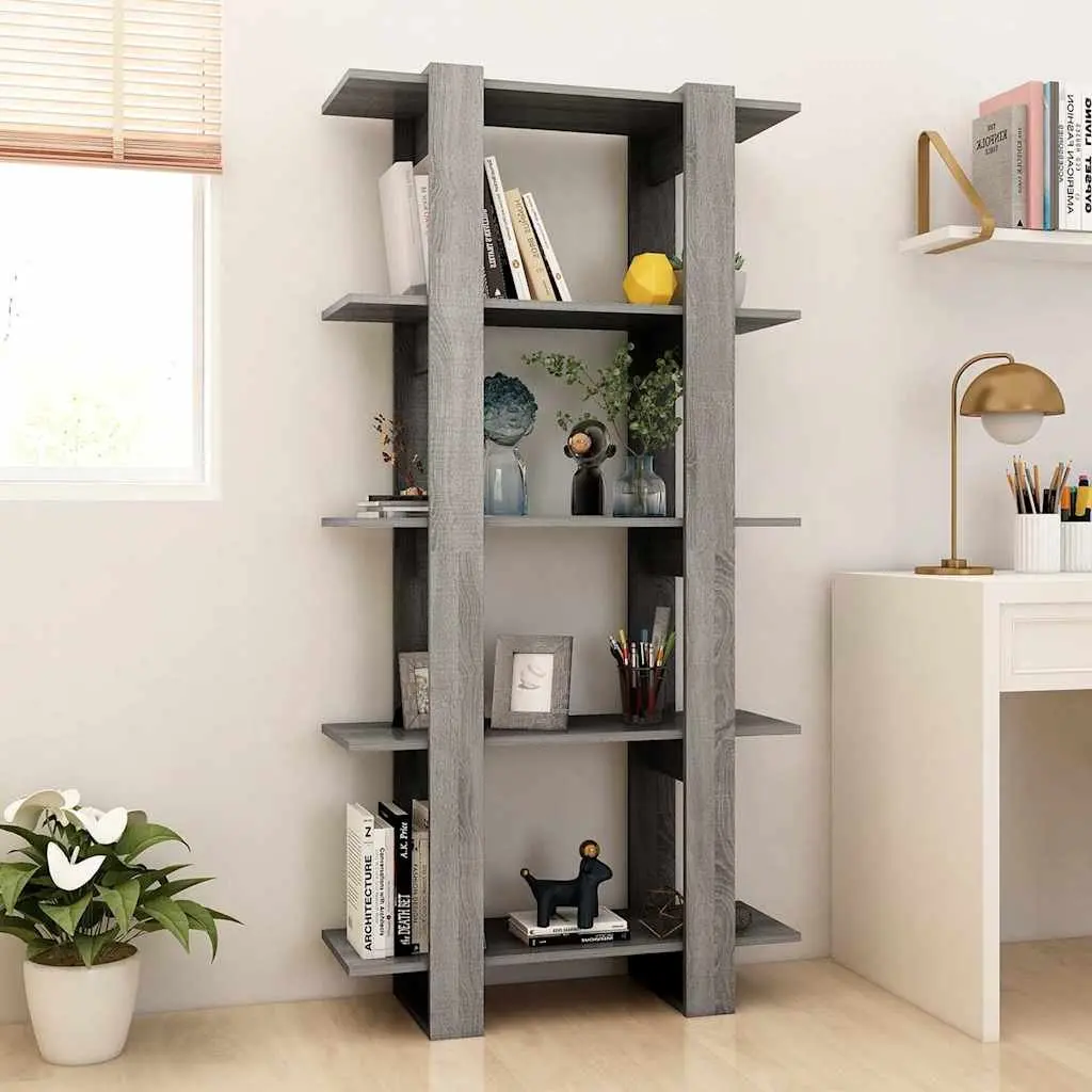 Book Cabinet Engineered Wood 80W x 30D x 160H cm Grey Sonoma Room Divider Shelving Storage