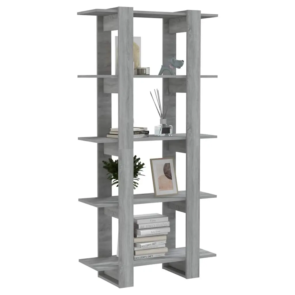 Book Cabinet Engineered Wood 80W x 30D x 160H cm Grey Sonoma Room Divider Shelving Storage