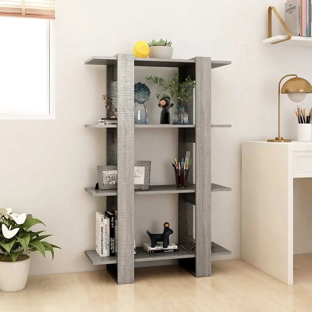 Book Cabinet Wooden Grey Room Divider Shelving Unit 80 x 30 x 123.5 cm