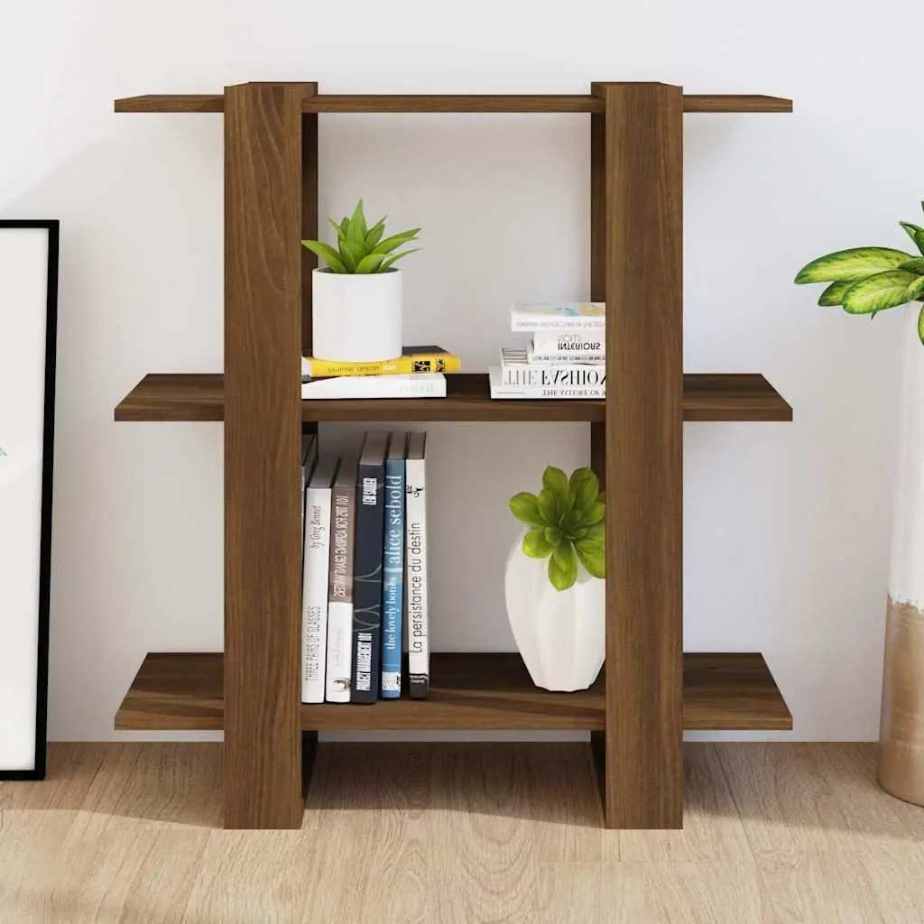Book Cabinet Wooden Brown Oak Room Divider 80W x 30D x 87H cm Storage Shelf