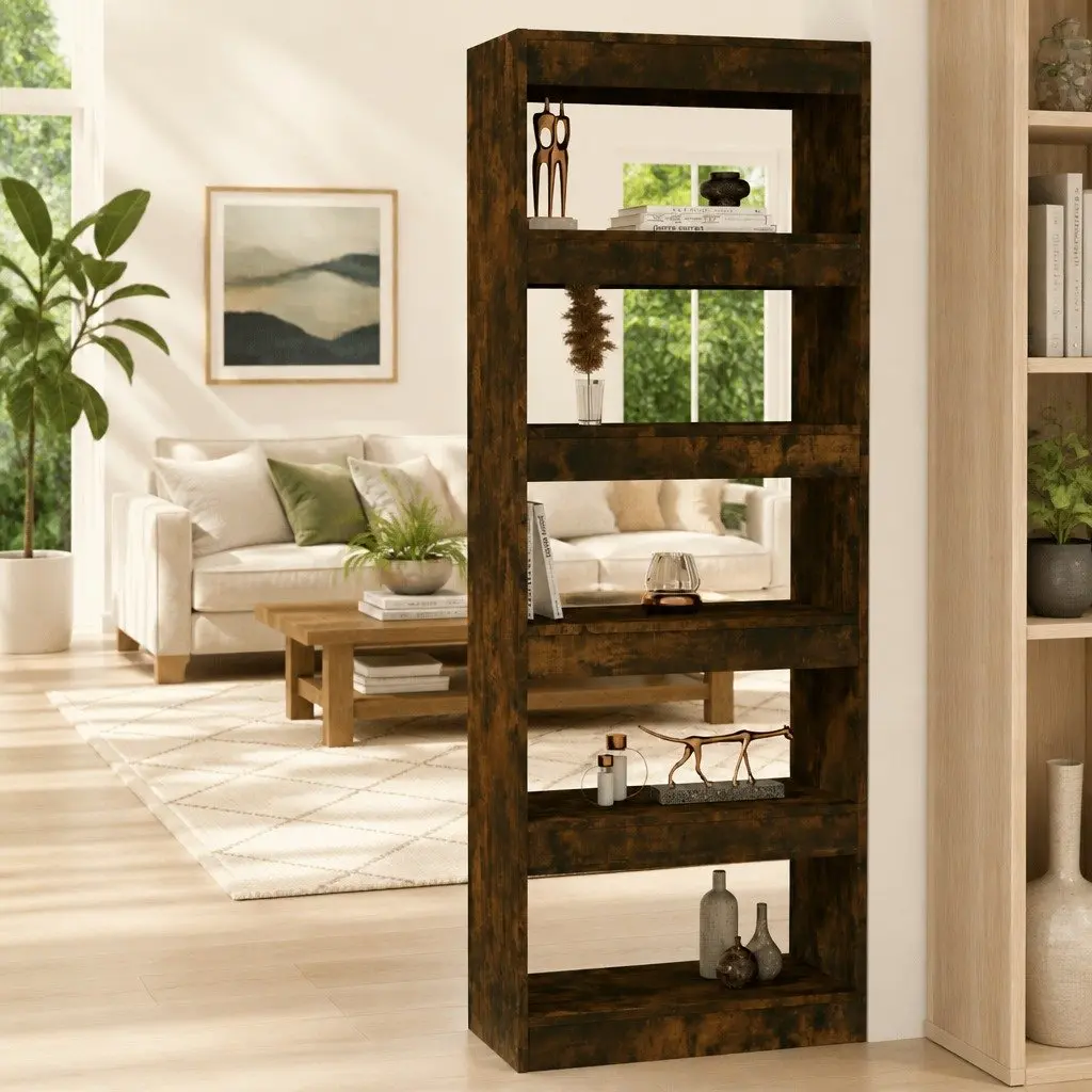 Book Cabinet Smoked Oak Engineered Wood 60x30x166cm Shelf Storage Room Divider