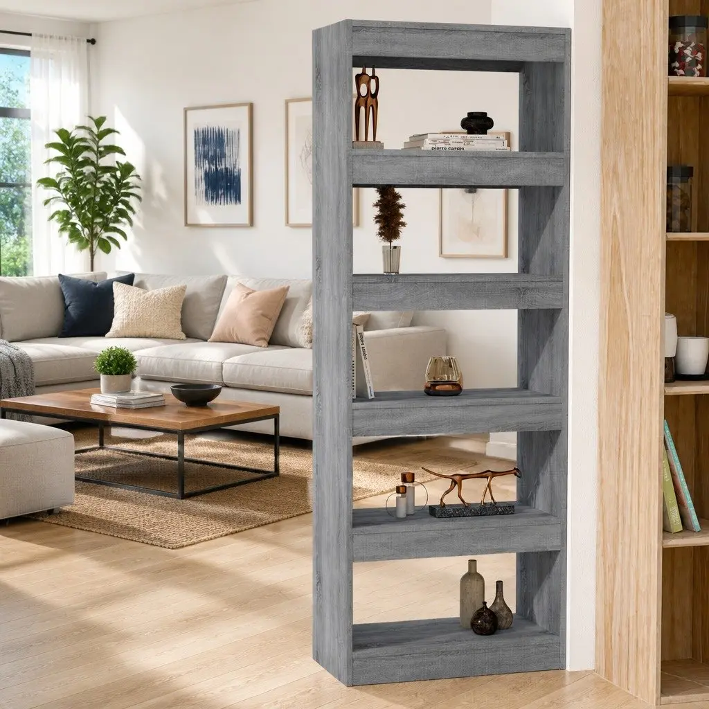 Book Cabinet Room Divider Engineered Wood 60x30x166cm Grey Sonoma