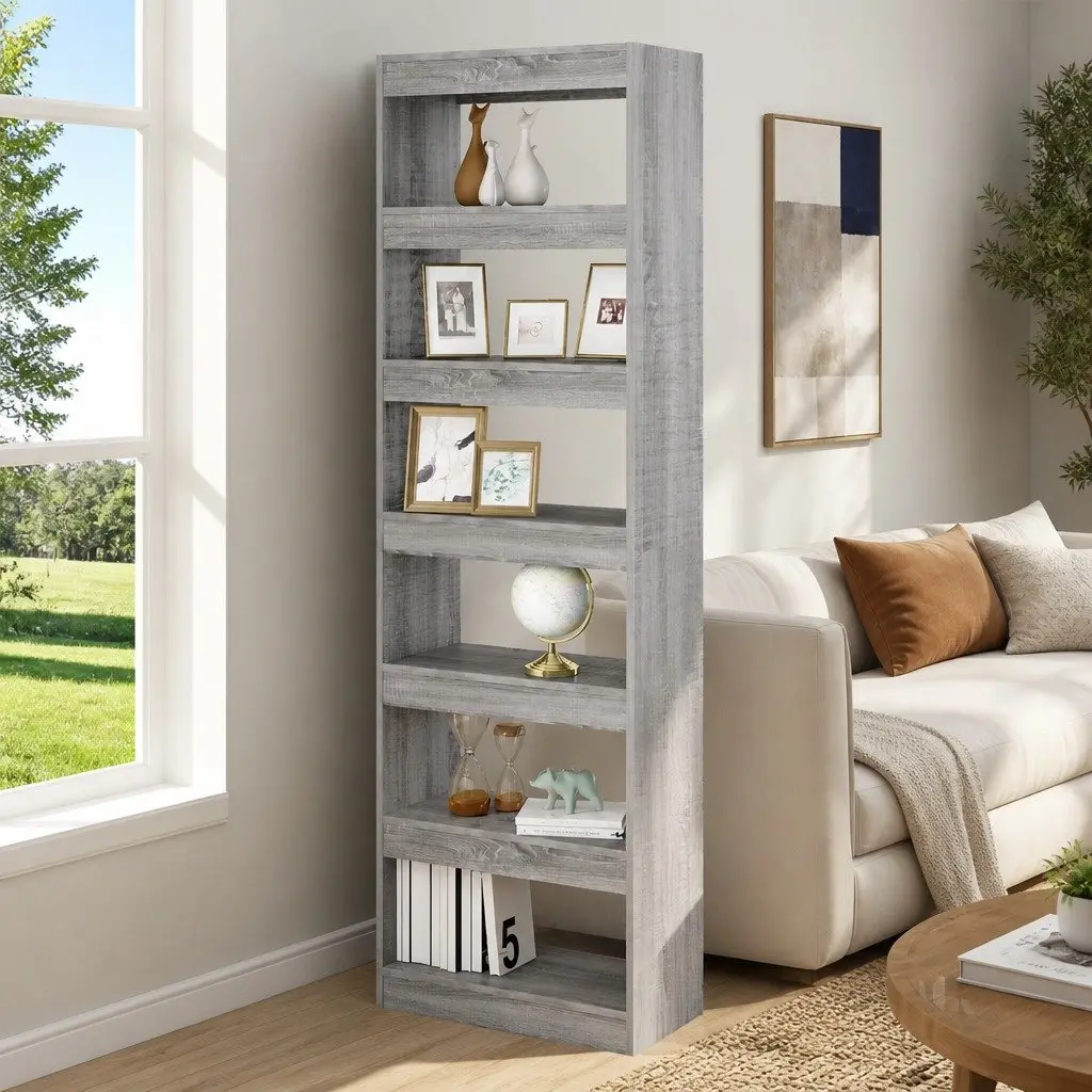 Book Cabinet Wooden Grey 60x30x198 cm Shelving Storage Room Divider