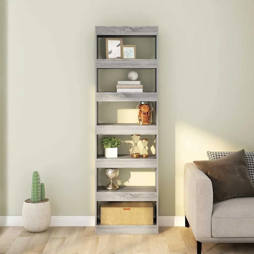 Book Cabinet Wooden Grey 60x30x198 cm Shelving Storage Room Divider
