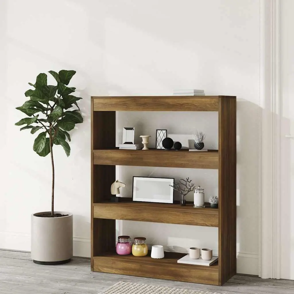 Book Cabinet Engineered Wood 80cm Brown Oak Room Divider Storage Shelf Bookcase Organiser Stand