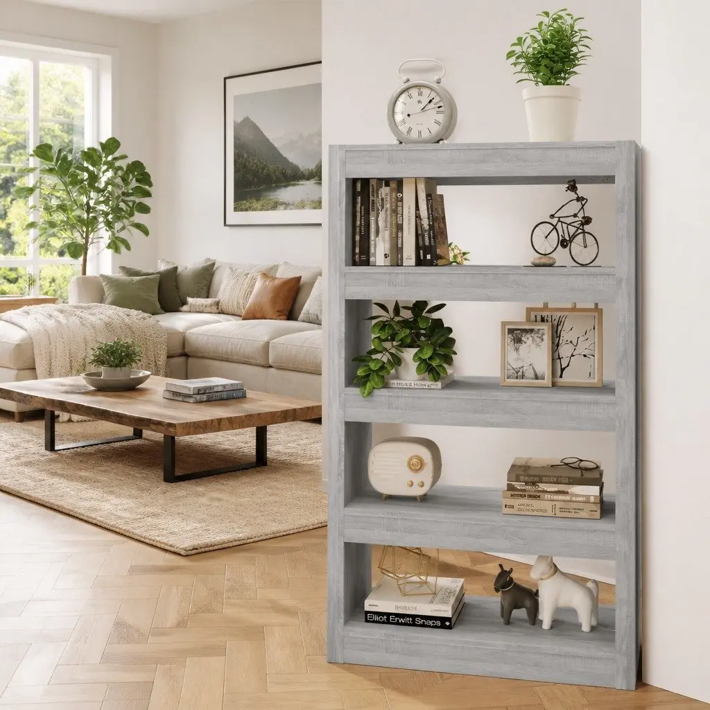 Book Cabinet Wooden 80x30x135cm Grey Room Divider Shelving Storage Bookcase