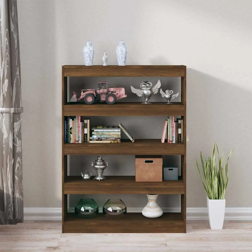 Brown Oak Bookcase Storage Unit Shelving Room Divider 100cm Wide 30cm Deep 135cm High