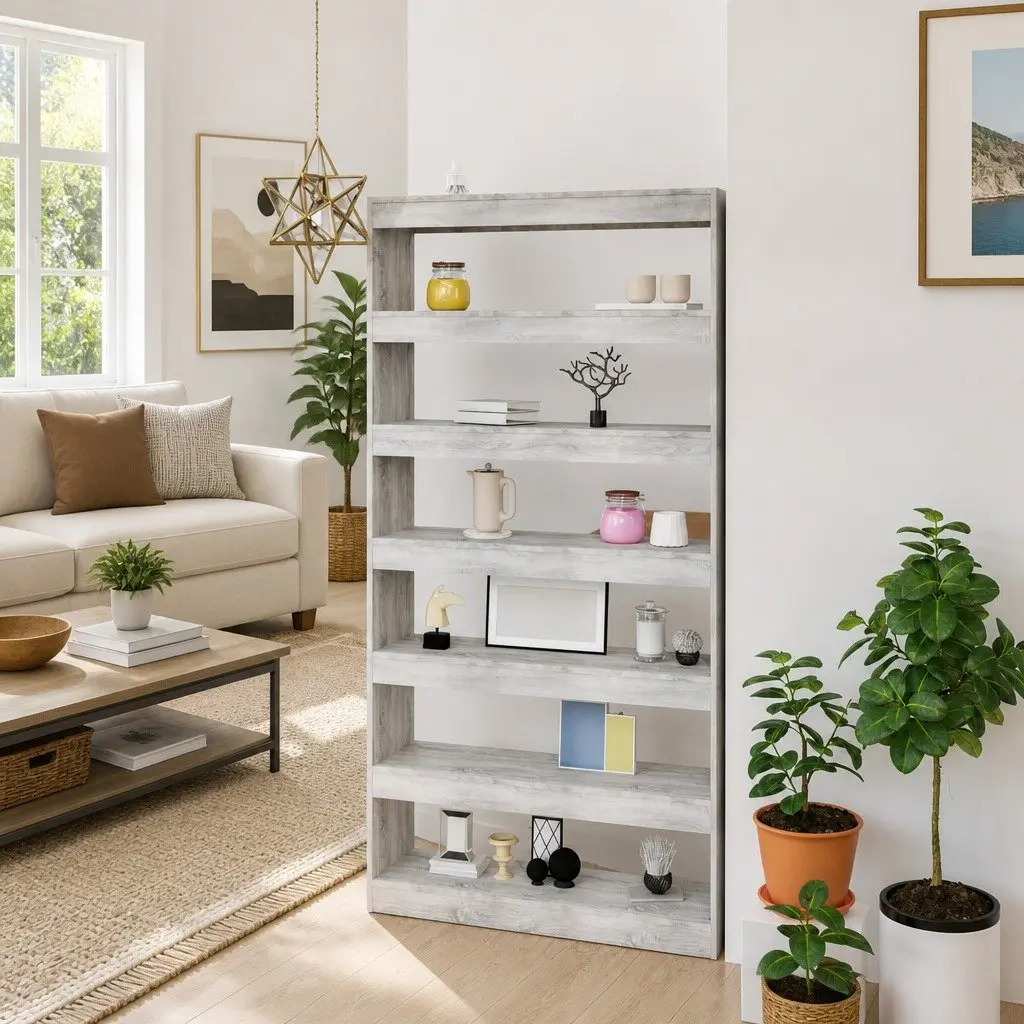 Book Cabinet Wooden Grey 100W x 30D x 198H cm Storage Organizer Room Divider