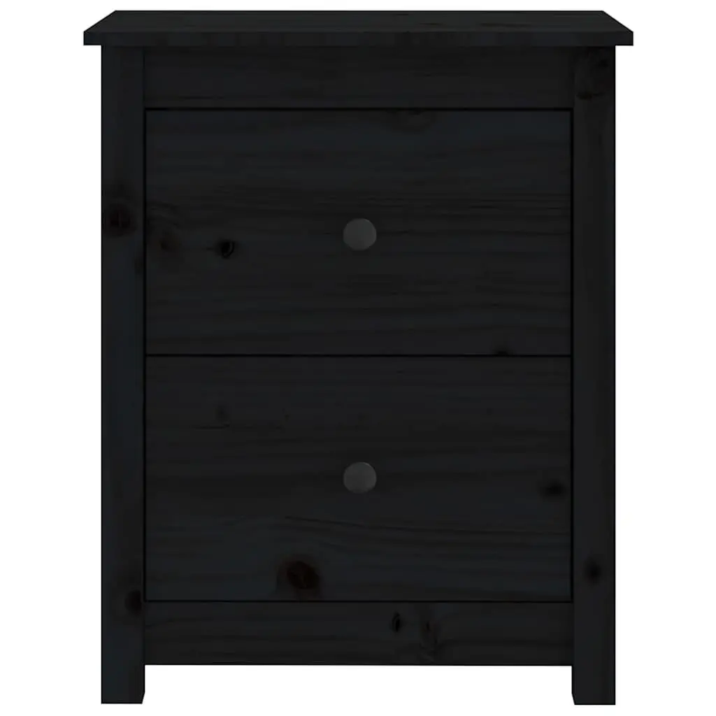 Bedside Tables Solid Pine Wood Black 2 Piece Nightstand with Drawer Storage