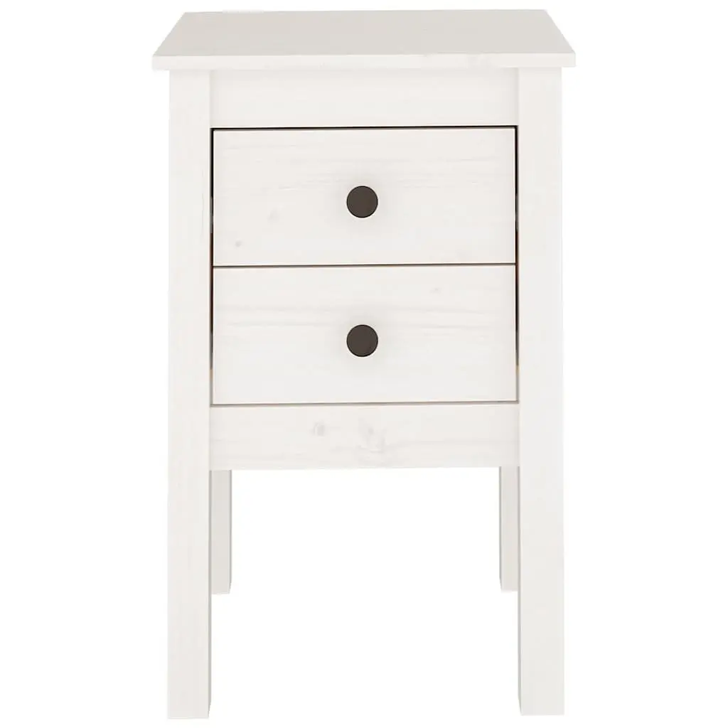 Bedside Cabinet White 40x35x61.5cm 2 Drawer Solid Wood Bedroom Storage Table