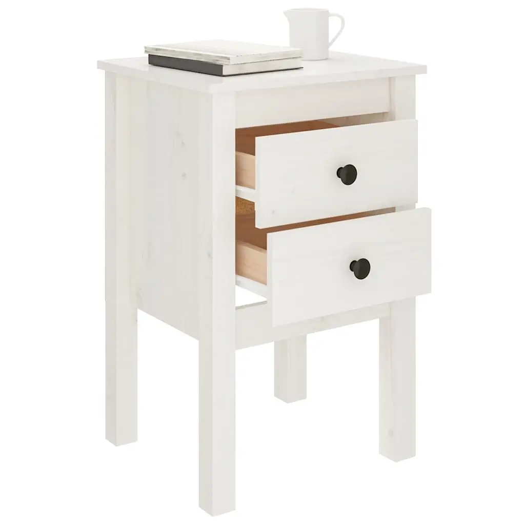 Bedside Cabinet White 40x35x61.5cm 2 Drawer Solid Wood Bedroom Storage Table