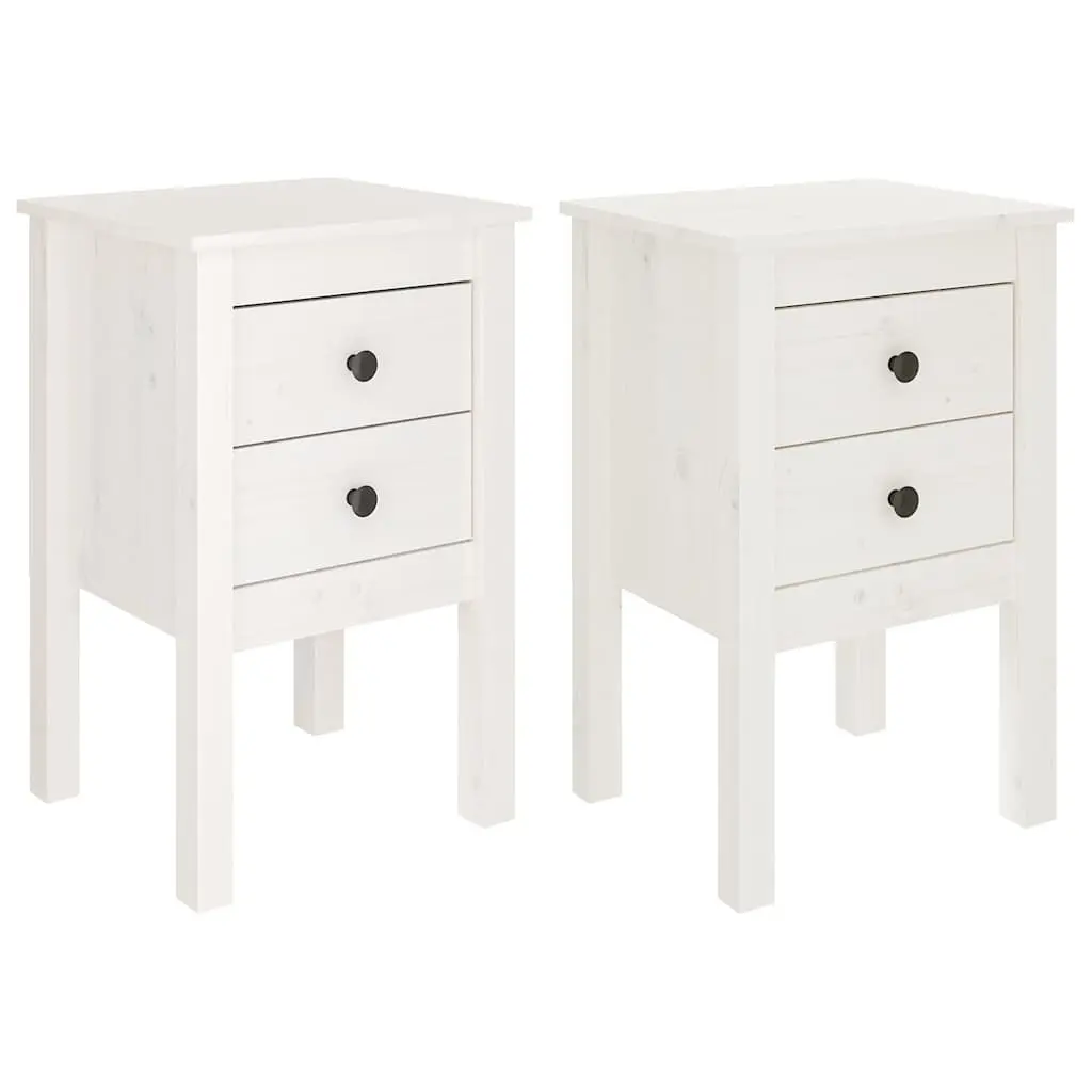 2 Piece Bedside Cabinet Set Solid Pine Wood White Storage Drawers 40x35x61.5 cm